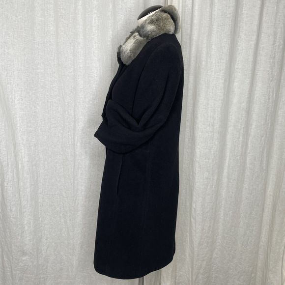 Wool Coat Womens 8 Black Lambswool Blend Fur Collar Forecaster of Boston Topcoat - Picture 7 of 15